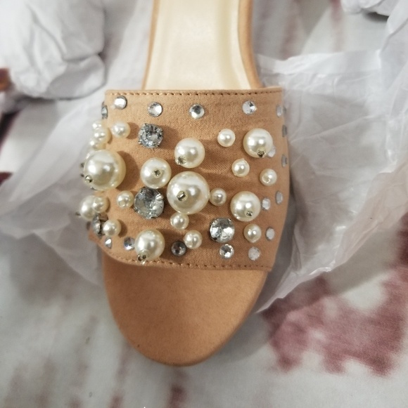 Light Pink Pearl Faux Suede Mules - Picture 7 of 8